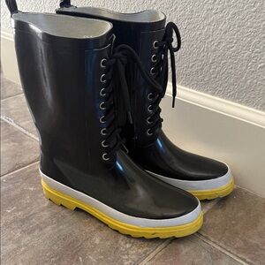 Henry Ferrera New York Women's Rain Boots in Black with Yellow Sole